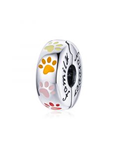Colorful Paw Animal Footprint Clip Stopper family Charm,Charms for Pandora Bracelet,925 Sterling Silver Charms,Fit Pandora Charms