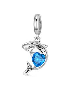 Fit Pandora Charms,Shark with Heart of the Ocean Pendant Charm,925 Sterling Silver Charms,Charms for Pandora Bracelet,Charms for Bracelet