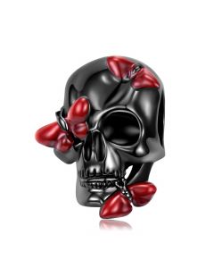 Fit Pandora Charms,Charms for Pandora Bracelet,Charms for Bracelet,Black Gold Red Butterfly Skull Charm,925 Sterling Silver Charms