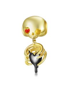 Cute Gold Plated Skull Punk Style Charm,Charms for Pandora Bracelet,Charms for Bracelet,925 Sterling Silver Charms,Fit Pandora Charms