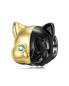 Charms for Bracelet,Fit Pandora Charms,925 Sterling Silver Charms,Gold Plated Half-Face Skull Cat Charm,Charms for Pandora Bracelet