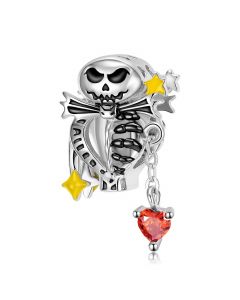 Skeleton Skull Falling Heart Punk Charm,Fit Pandora Charms,Charms for Bracelet,Charms for Pandora Bracelet,925 Sterling Silver Charms