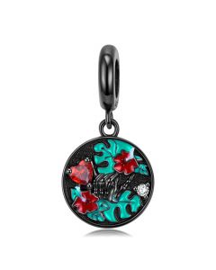 Black Gold Flower Heart Skull Punk Pendant Charm,925 Sterling Silver Charms,Fit Pandora Charms,Charms for Pandora Bracelet