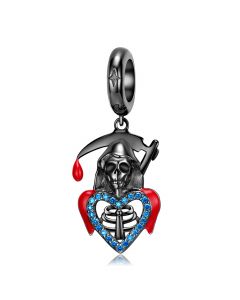 925 Sterling Silver Charms,Charms for Pandora Bracelet,Scythe Skeleton Skull Blue CZ Heart Pendant Charm,Fit Pandora Charms