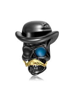 Golden Bearded Skull Dark Style Charm,Charms for Pandora Bracelet,925 Sterling Silver Charms,Fit Pandora Charms,Charms for Bracelet