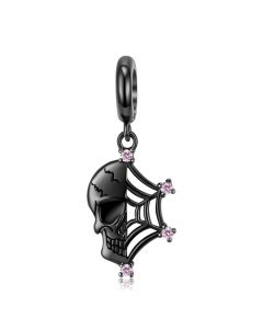 925 Sterling Silver Charms,Charms for Pandora Bracelet,Charms for Bracelet,Spider Web Skull Pendant Charm,Fit Pandora Charms
