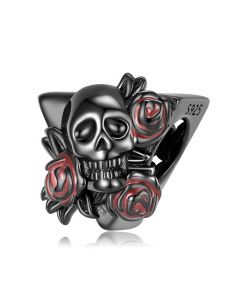 Charms for Pandora Bracelet,Fit Pandora Charms,Skull and Red Roses Flower Charm,Charms for Bracelet,925 Sterling Silver Charms