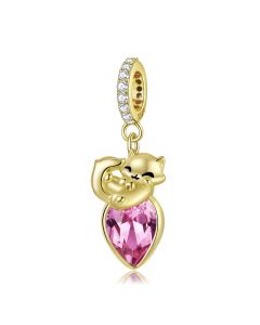 Charms for Pandora Bracelet,Fit Pandora Charms,Golden Cute Fox Water Droplets Dangle Charm,Charms for Bracelet,925 Sterling Silver Charms