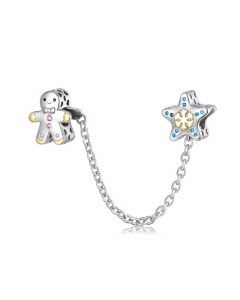 925 Sterling Silver Charms,Star Snowflake Snowman Safety Chain Charm,Charms for Bracelet,Fit Pandora Charms,Charms for Pandora Bracelet