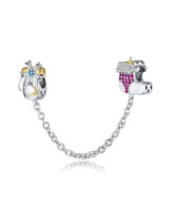 925 Sterling Silver Charms,Snowflake Gloves & Christmas Stockings Safety Chain Charm,Fit Pandora Charms,Charms for Pandora Bracelet
