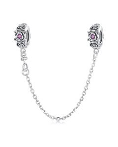 925 Sterling Silver Charms,Fit Pandora Charms,Charms for Bracelet,Pink CZ Rose Silicone Safety Chain Charm,Charms for Pandora Bracelet