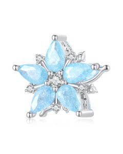 Sky Blue Aquamarine Zircon Snowflake Star Flower Charm,Fit Pandora Charms,Charms for Pandora Bracelet,925 Sterling Silver Charms