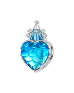 Charms for Pandora Bracelet,Fit Pandora Charms,Charms for Bracelet,925 Sterling Silver Charms,Blue Heart Castle Fish Scale Pattern Charm