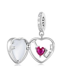 Charms for Bracelet,Rose Red Love Heart Zircon Pendant Charm,Fit Pandora Charms,Charms for Pandora Bracelet,925 Sterling Silver Charms