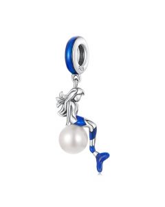Fit Pandora Charms,Charms for Bracelet,925 Sterling Silver Charms,Blue Mermaid Pearl Pendant Charm,Charms for Pandora Bracelet