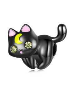Charms for Pandora Bracelet,Charms for Bracelet,Fit Pandora Charms,925 Sterling Silver Charms,Cute Black Gold Plated Cat CZ Charm