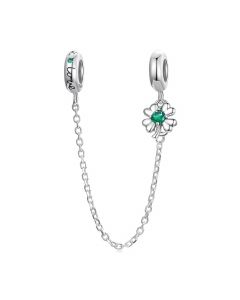 Fit Pandora Charms,Charms for Pandora Bracelet,925 Sterling Silver Charms,Four-leaf Clover Silicone Clip Safety Chain Charm