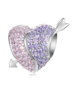 925 Sterling Silver Charms,Charms for Pandora Bracelet,Fit Pandora Charms,Pink Purple Brilliant Zirconium Arrow Heart Charm