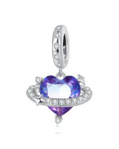 Charms for Bracelet,Fit Pandora Charms,Charms for Pandora Bracelet,Purple Heart Star Planet Pendant Charm,925 Sterling Silver Charms
