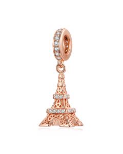 925 Sterling Silver Charms,Romantic Paris Rose Gold Plated Eiffel Tower Pendant Charm,Charms for Pandora Bracelet,Fit Pandora Charms