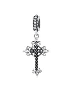 Black Zircon Vintage Cross Pendant Charm,Fit Pandora Charms,Charms for Bracelet,Charms for Pandora Bracelet,925 Sterling Silver Charms