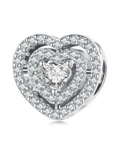 Nested Sparkling Zircon Cutout Heart Bead Charm,Fit Pandora Charms,Charms for Pandora Bracelet,925 Sterling Silver Charms