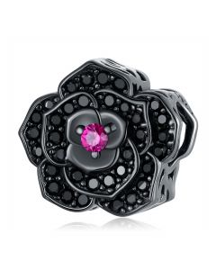 Fit Pandora Charms,Dark Style Black Rose Flower CZ Charm,Charms for Bracelet,925 Sterling Silver Charms,Charms for Pandora Bracelet