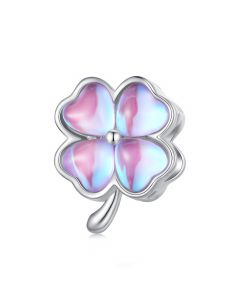 925 Sterling Silver Charms,Fantasy Pink Murano Glass Four-leaf Clover Luck Flower Charm,Fit Pandora Charms,Charms for Pandora Bracelet