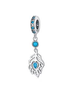 Fit Pandora Charms,Turquoise Peacock Feather Dangle Charm,Charms for Pandora Bracelet,Charms for Bracelet,925 Sterling Silver Charms