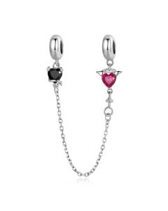 Fit Pandora Charms,Charms for Pandora Bracelet,925 Sterling Silver Charms,Angel and Demon Silicone Stop Safety Chain Charm