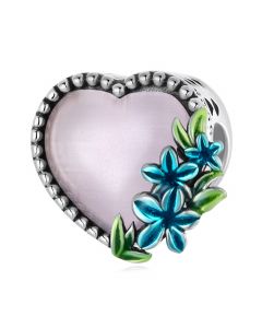 Charms for Pandora Bracelet,Retro Flower Heart Glass Bead Charm,Fit Pandora Charms,Charms for Bracelet,925 Sterling Silver Charms