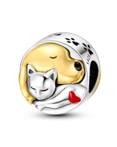 Charms for Pandora Bracelet, Fit Pandora Charms, Charms for Bracelet, Puppy Dog and Cat Paw Round Bead Charm, 925 Sterling Silver Charms