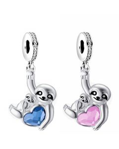 Charms for Bracelet, Charms for Pandora Bracelet, Fit Pandora Charms, 925 Sterling Silver Charms, Mother and Baby Love Sloth Dangle Charm