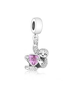 Fit Pandora Charms, Charms for Pandora Bracelet, Hanging Sloth with Pink Heart Zircon Pendant Charm, 925 Sterling Silver Charms
