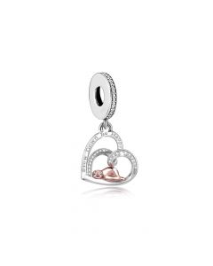 Sloth Lying in Heart Pendant Charm, 925 Sterling Silver Charms, Fit Pandora Charms, Charms for Bracelet, Charms for Pandora Bracelet