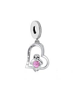 Sloth Sitting on Heart Pendant Charm, 925 Sterling Silver Charms, Charms for Bracelet, Fit Pandora Charms, Charms for Pandora Bracelet