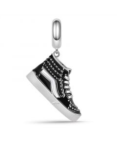 Charms for Bracelet, Fit Pandora Charms, 925 Sterling Silver Charms, Black Enamel Canvas Shoe Pendant Charm, Charms for Pandora Bracelet