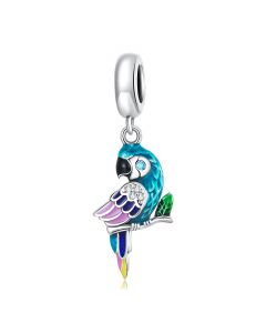 925 Sterling Silver Charms, Charms for Pandora Bracelet, Fit Pandora Charms, Vivid Bright Parrot Dainty Bird Pendant Charm