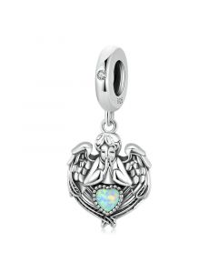 Angel Praying Opal Heart Pendant Charm, Charms for Bracelet, Fit Pandora Charms, 925 Sterling Silver Charms, Charms for Pandora Bracelet