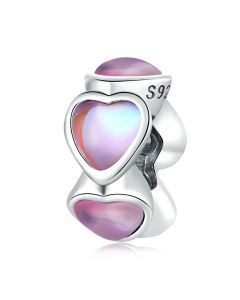 925 Sterling Silver Charms, Delicate Love Glass Heart Spacer Bead Charm, Charms for Pandora Bracelet, Fit Pandora Charms