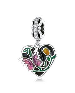 Fit Pandora Charms, Butterfly & Flower Zircon Pendant Charm, Charms for Pandora Bracelet, Charms for Bracelet, 925 Sterling Silver Charms