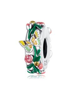 925 Sterling Silver Charms, Butterfly & Flower Sapcer Bead Charm, Charms for Pandora Bracelet, Charms for Bracelet, Fit Pandora Charms