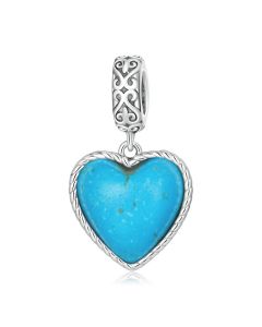 Blue Love Turquoise Heart Pendant Charm, Fit Pandora Charms, Charms for Pandora Bracelet, Charms for Bracelet, 925 Sterling Silver Charms