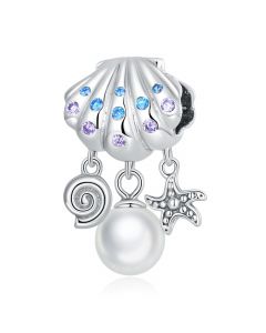 Ocean Series Pave CZ Shell Pearl Starfish Dangle Charm, 925 Sterling Silver Charms, Fit Pandora Charms, Charms for Pandora Bracelet