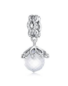Charms for Pandora Bracelet, Charms for Bracelet, Fit Pandora Charms, Crystal Ball Pave CZ Flower Pendant , 925 Sterling Silver Charms