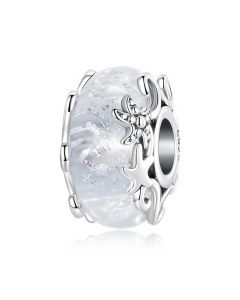 Fit Pandora Charms, Charms for Pandora Bracelet, Clear Murano Glass Waves Ocean Series Starfish Bead Charm, 925 Sterling Silver Charms