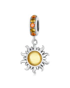 925 Sterling Silver Charms, Charms for Bracelet, Charms for Pandora Bracelet, Fit Pandora Charms, Bright Sun Dazzling Stone Pendant Charm