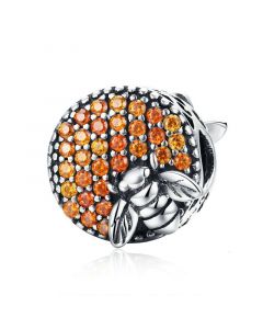 925 Sterling Silver Charms, Fit Pandora Charms, Bee Honeycomb Home Crystal CZ Charm, Charms for Bracelet, Charms for Pandora Bracelet