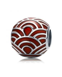 Fit Pandora Charms, Charms for Bracelet, Charms for Pandora Bracelet, 925 Sterling Silver Charms, Red Enamel Wave Pattern Round Bead Charm