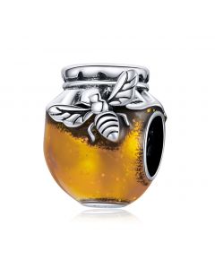 Charms for Pandora Bracelet, 925 Sterling Silver Charms, Fit Pandora Charms, Charms for Bracelet, Bee Honey Jar Golden Oil Bead Charm